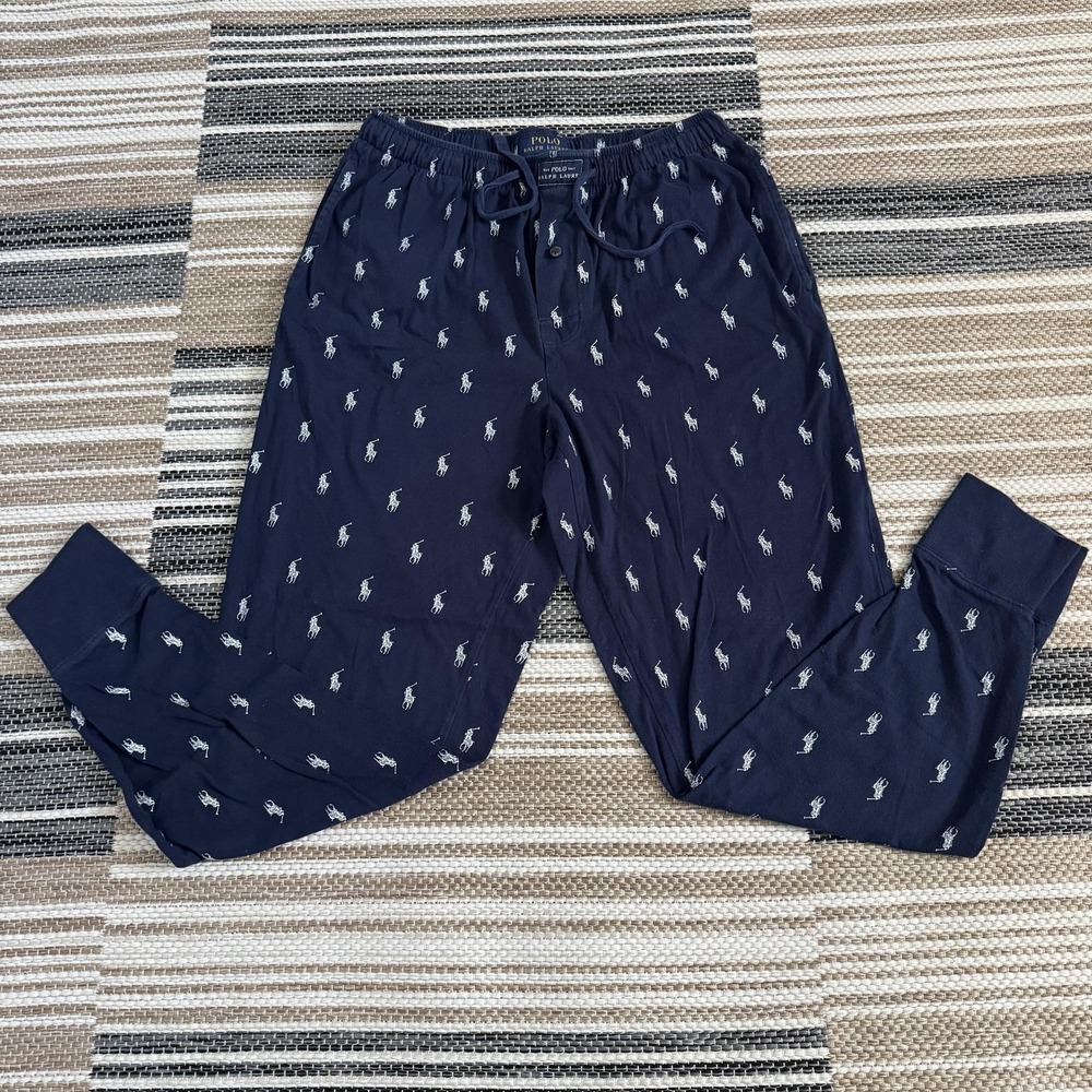 Polo Ralph Lauren Sleepwear Pants Mens Medium Navy Blue‎ Pony Logo Jogger Lounge